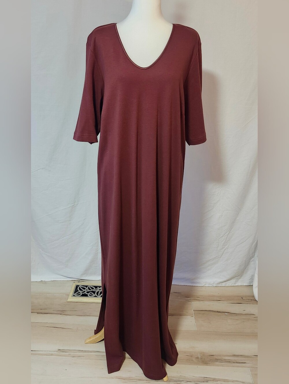 Cotton Ginny Plus, Tall, V-Neck Maxi Dress in Deep Rust